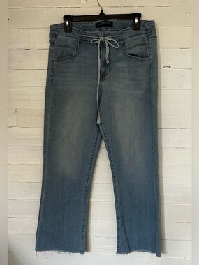 Liverpool Light Blue Flare crop. Drawstring Jeans, size 12/31. Raw hem.